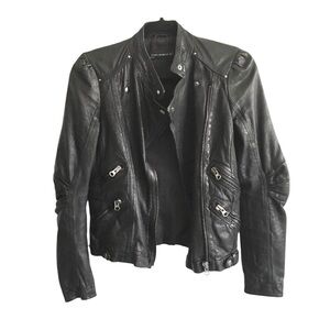 ZARA Leather Asymmetrical Moto Biker Jacket Black XS